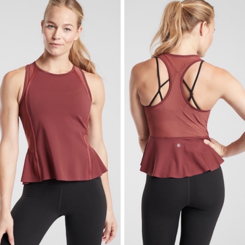 EUC Athleta Aura Racerback Peplum Soft Rose Athleisure from Workout to Work Tank